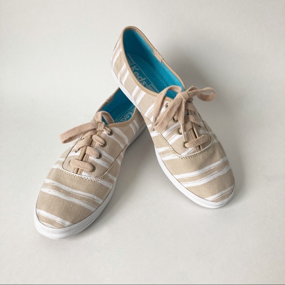 Keds Sand & White stripe tennis shoes